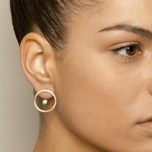 2/$20! Gold Circles w/Floating CZ Earring Jackets - Picture 6 of 9